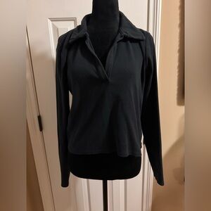 Abercrombie & Fitch Black Ribbed Long Sleeve Cropped Top size C-Large